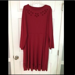 Red Long Sleeve Mid-Calf Dress